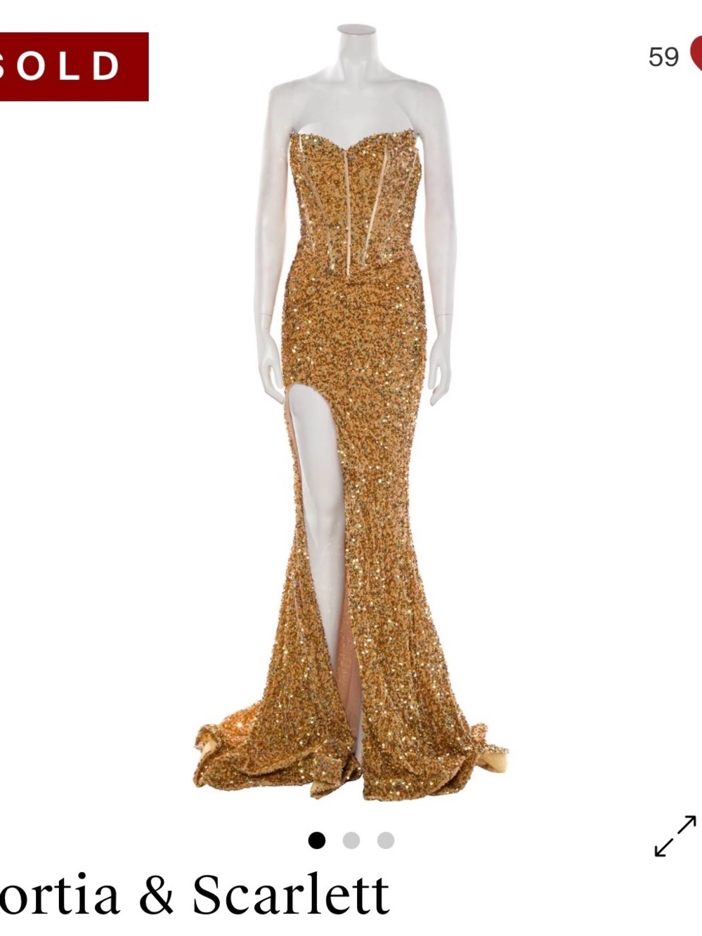 Portia and Scarlett Gold Sequin Strapless Corset Gown with High Slit